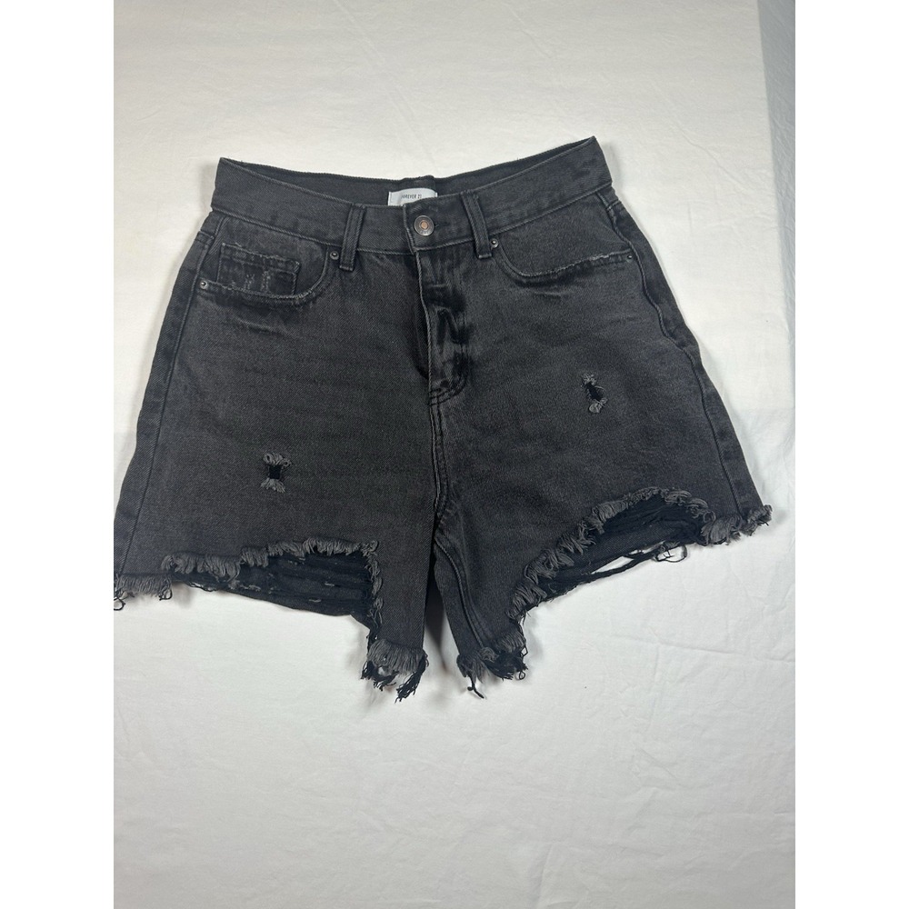 Forever 21 Women's Denim Black  Ripped Jean Shorts Size 25